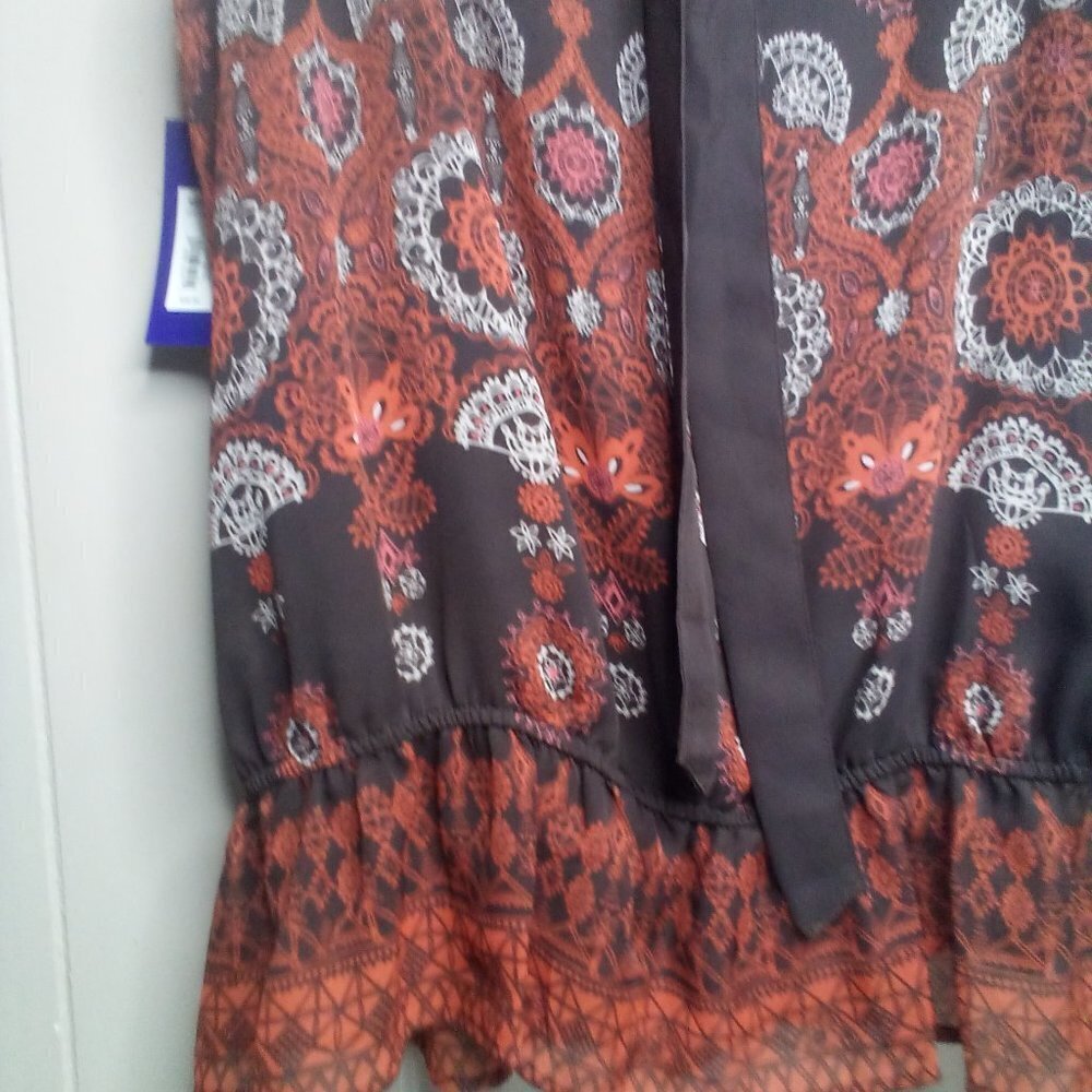 Apt. 9 Blouse L Sleeveless Beaded Ruffle Brown Orange - Picture 14 of 14